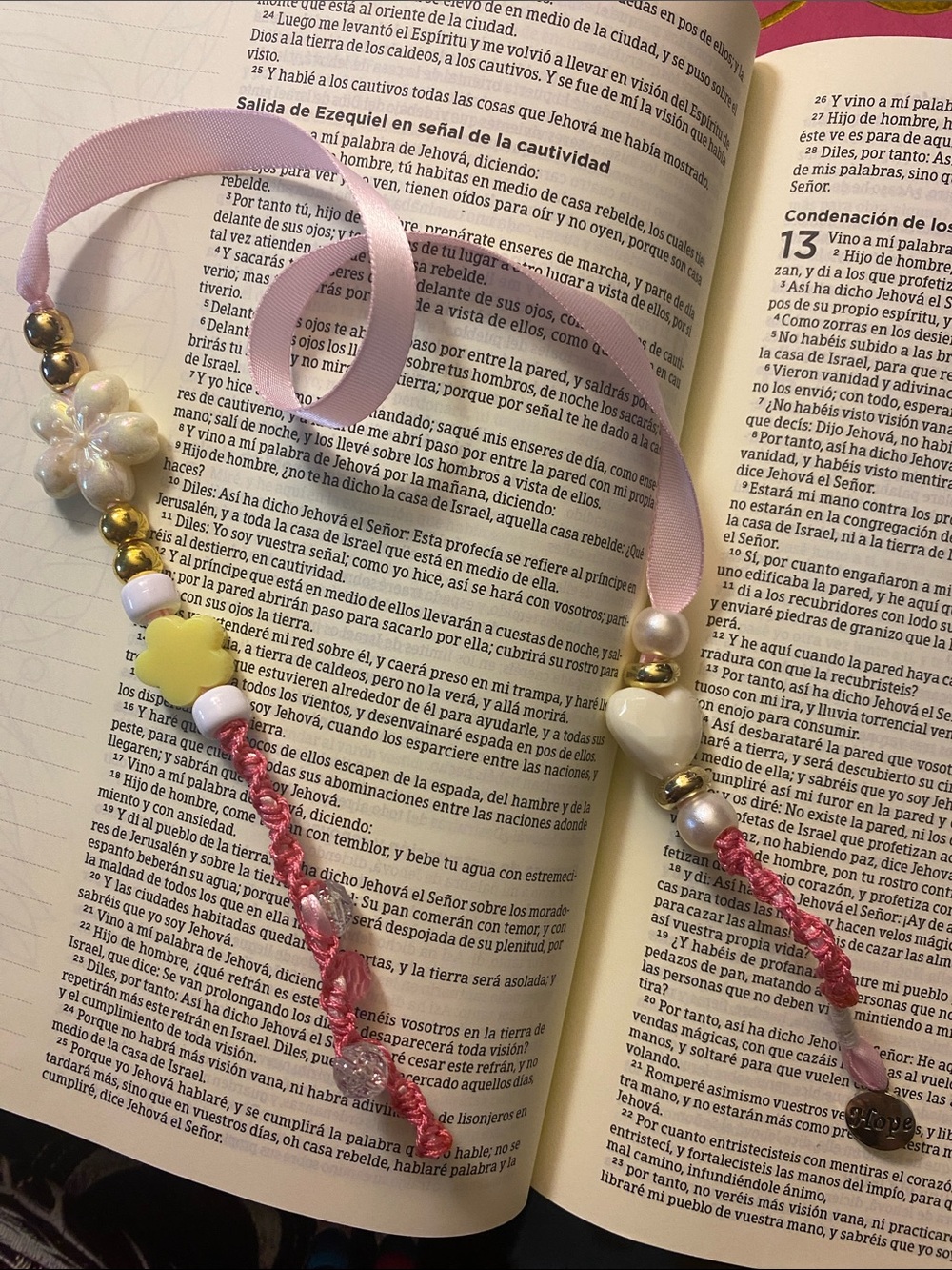 Pink Ribbon Key & Card Holder with Pearl and Heart Charms
